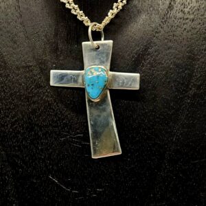 #501 Sterling Silver Cross w/Turquoise