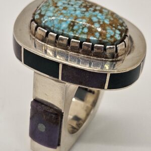 #605 Sterling & Turquoise Inlay Ring Size 10.75